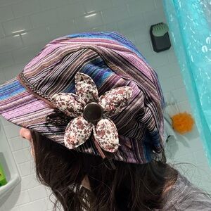 Hat.a.girl Stripped  Women's Hat with Floral Accent